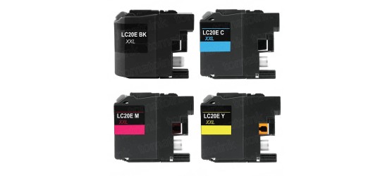 Complete set of 4 Brother LC20E XXL Extra High Yield Compatible Inkjet Cartridges